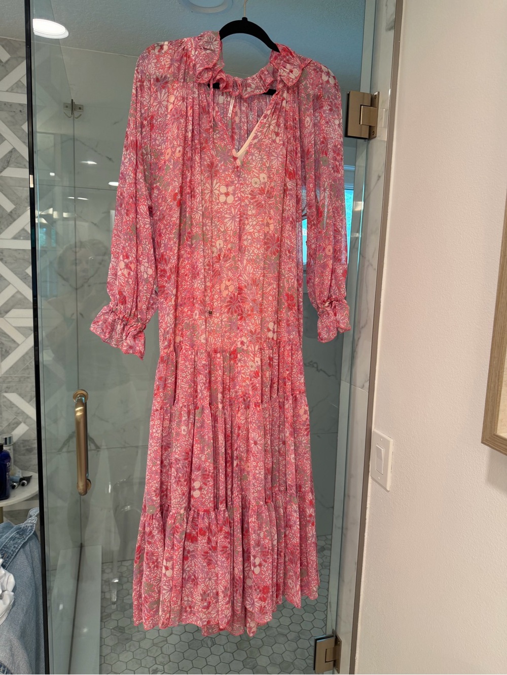 Free People Pink Floral Ruffle-Neck Maxi Dress
